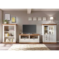 Landhausstil Anbauwand in Weiß und Wildeichefarben (dreiteilig) günstig online kaufen