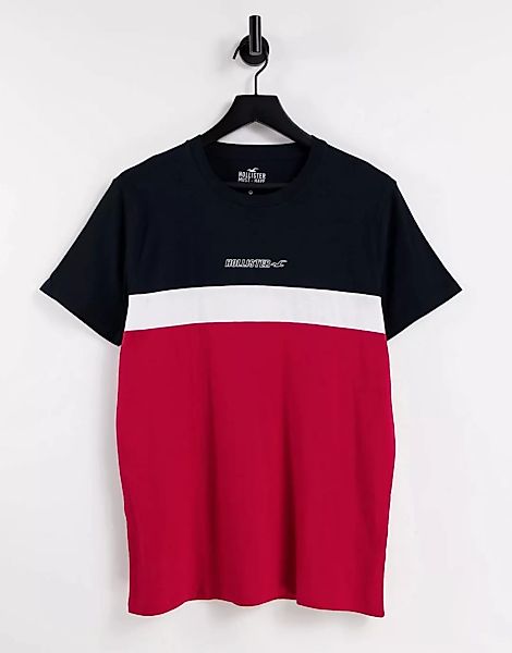 Hollister – T-Shirt im dreifarbigen Farbblockdesign in Schwarz/Weiß/Rot mit günstig online kaufen