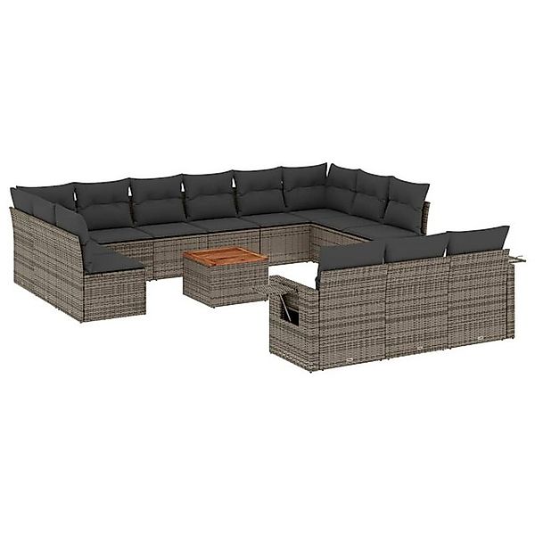 vidaXL Sofaelement 14-tlg. Garten-Sofagarnitur mit Kissen Grau Poly Rattan günstig online kaufen