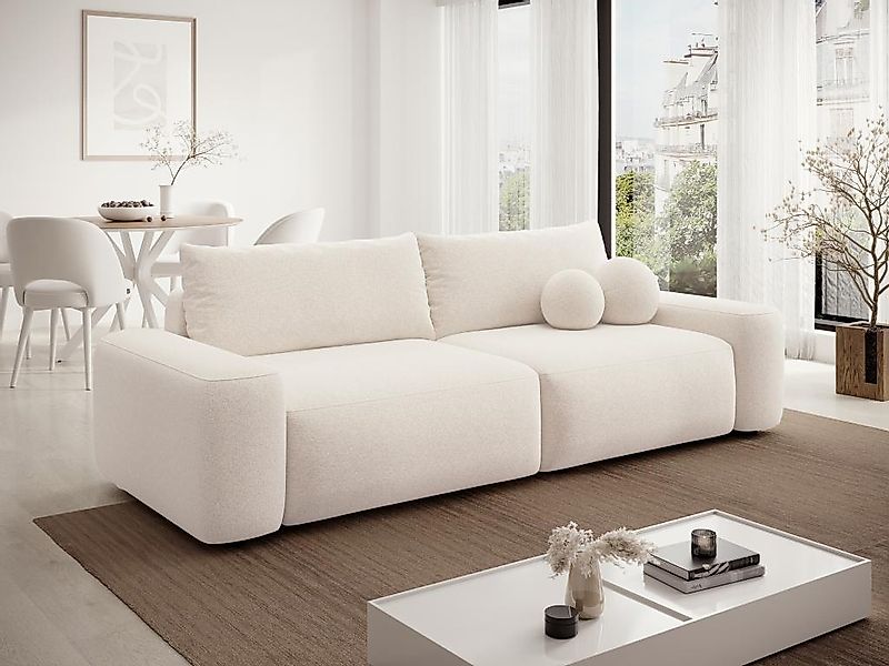 Sofa mit Schlaffunktion 4-Sitzer - Strukturstoff - Cremefarben - DAVISO günstig online kaufen