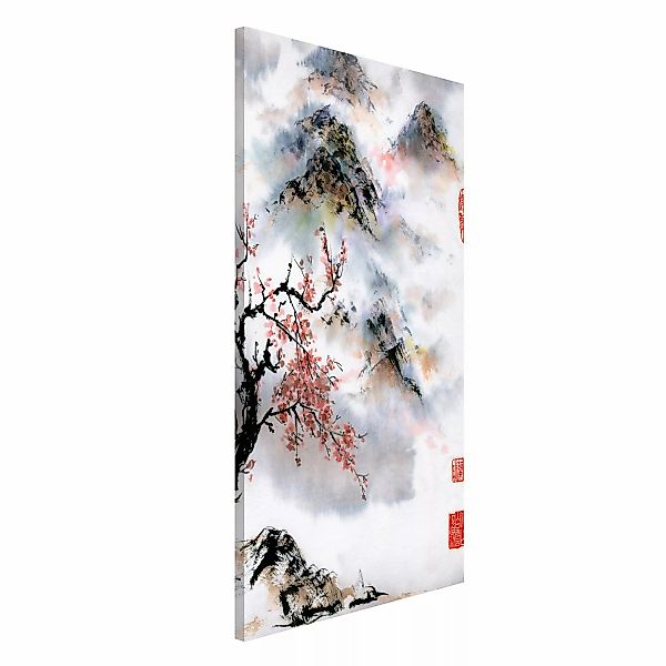 Magnettafel - Hochformat 3:4 Japanische Aquarell Zeichnung Kirschbaum und B günstig online kaufen