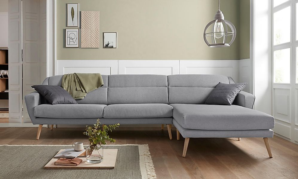 andas Ecksofa "Bille L-Form" mit Naht im Rückenkissen und Beinen aus Eichen günstig online kaufen