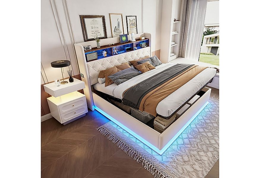 STILVORA Polsterbett 180x200 mit Bettkasten & LED-Nachttisch Doppelbett Jug günstig online kaufen