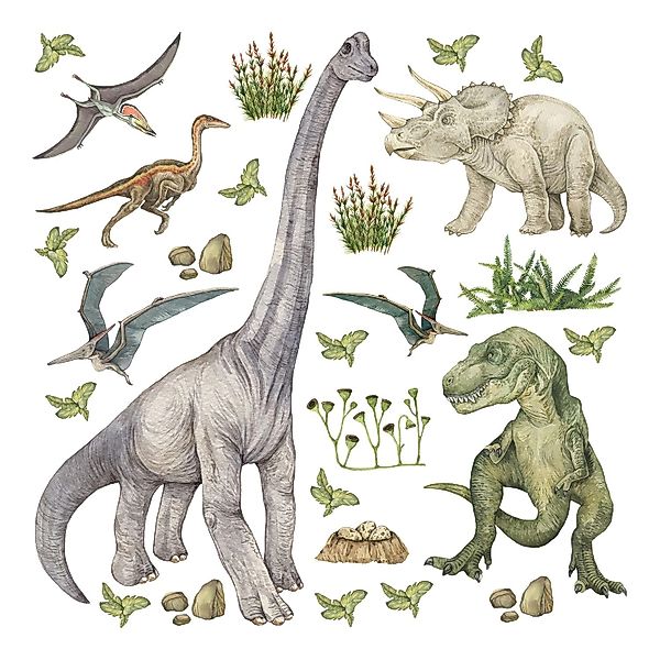 Sanders & Sanders Wandtattoo Dinosaurier Grün 30 x 30 cm 601333 günstig online kaufen