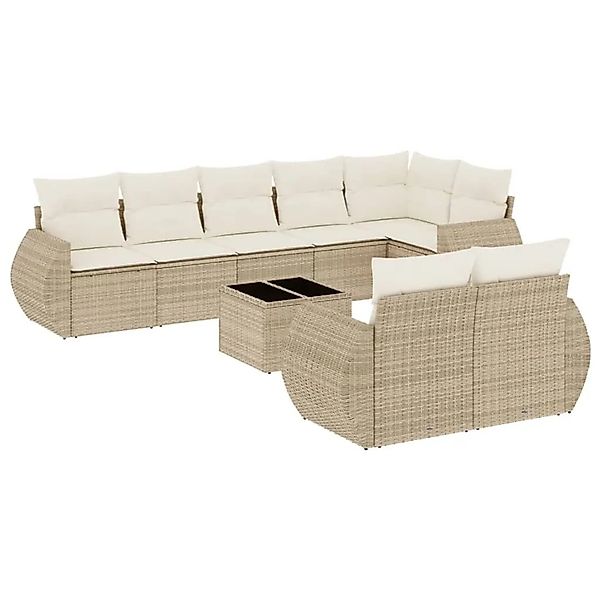 vidaXL 9-Tlg Garten-Sofagarnitur mit Kissen Beige Poly Rattan 3221627 günstig online kaufen