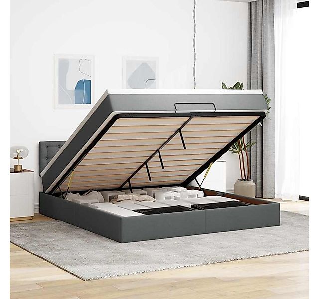 vidaXL Bett, Ottomane Bett mit Matratze & LEDs Dunkelgrau 180x200 cm Stoff günstig online kaufen