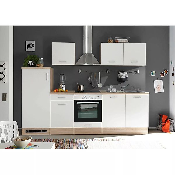 Respekta Küchenzeile KB270ENWPC 270 cm Weiß Eiche Natura Nachbildung günstig online kaufen