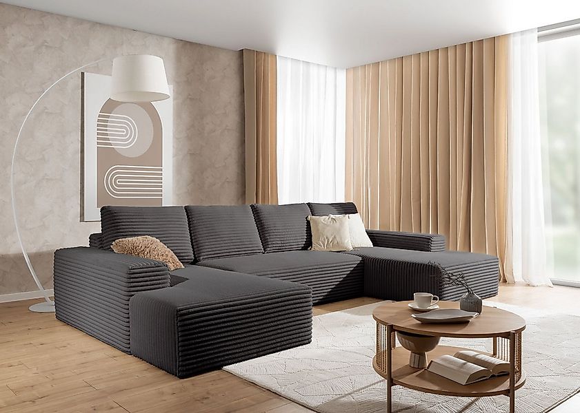PROMETO Möbel Ecksofa Azzano U-Form, Sofa U-Form, Couch Breitcord Stoff günstig online kaufen