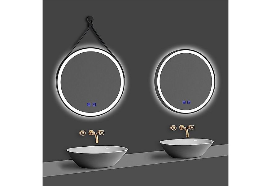 duschspa Badspiegel Runder Spiegel mit Schwarz Rahmen LED Badspiegel Warm/N günstig online kaufen
