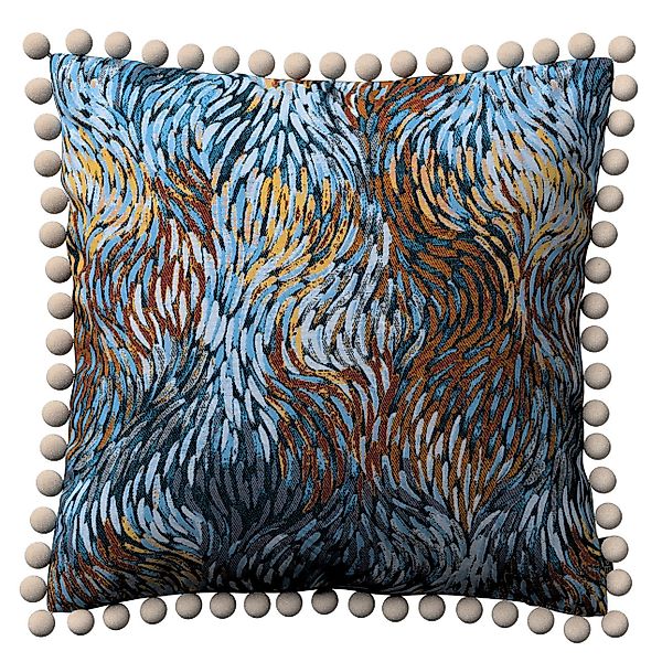 Kissenhülle Wera mit Bommeln, blau- orange, 45 x 45 cm, Intenso Premium (14 günstig online kaufen