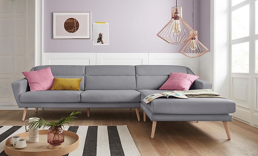 andas Ecksofa "Bille L-Form" mit Naht im Rückenkissen und Beinen aus Eichen günstig online kaufen