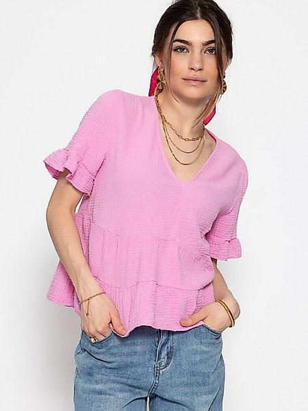SASSYCLASSY Kurzarmbluse Luftiges Musselin Shirt Damen mit Volants Musselin günstig online kaufen