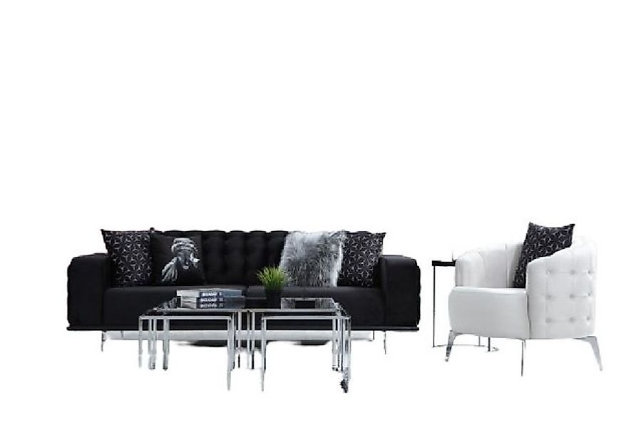 Xlmoebel Sofa Wohnzimmer-Sofa-Set Chesterfield in Schwarz und Weiß, 2 Teile günstig online kaufen