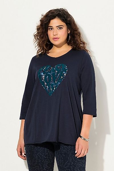 Ulla Popken T-Shirt Shirt Herzmotiv A-Linie V-Ausschnitt 3/4 Arm. günstig online kaufen