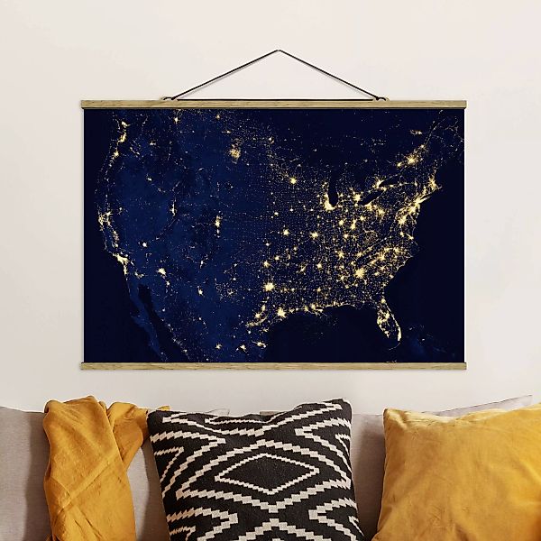 Stoffbild mit Posterleisten NASA Fotografie USA von oben bei Nacht günstig online kaufen