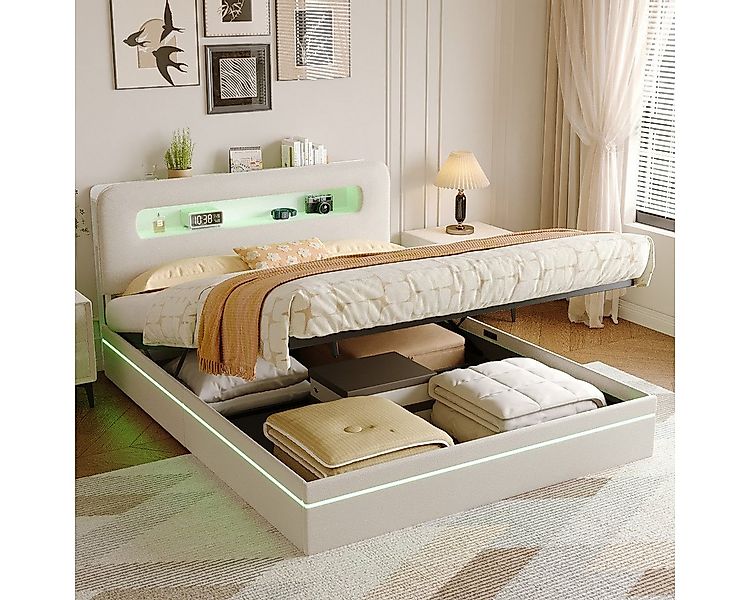 Gdood Polsterbett Stauraumbett Doppelbett LED (1-tlg., Hydraulisch hebbarem günstig online kaufen