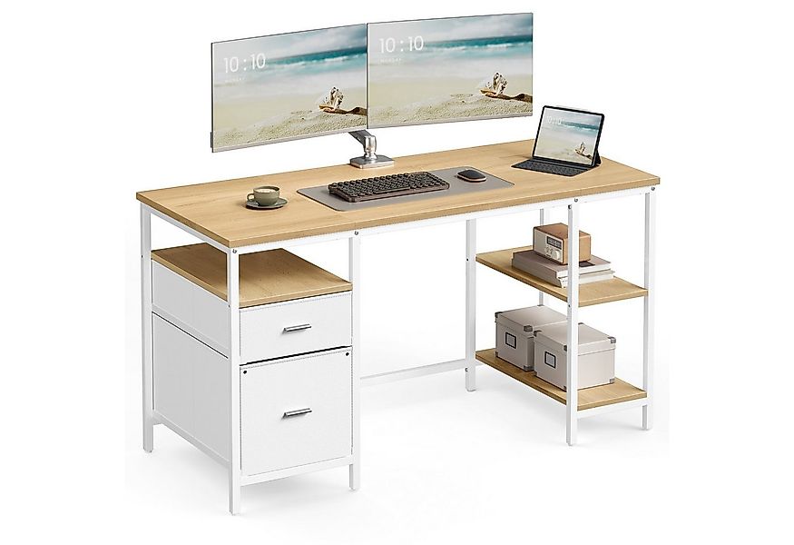 VASAGLE Schreibtisch Computertisch, Bürotisch, mit 3 Ablagen, 2 Schubladen, günstig online kaufen