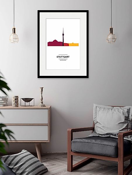 queence Bild "Stuttgart Color Splash", Städte-Schriftzug-Deutschland-Gebäud günstig online kaufen