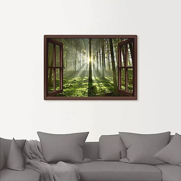 Artland Leinwandbild "Fensterblick - Wald im Gegenlicht, braun", Fensterbli günstig online kaufen