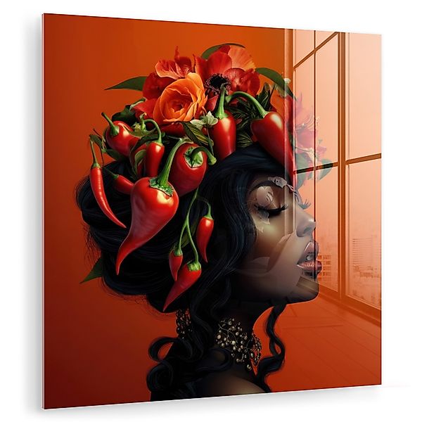 MuchoWow Acrylglasbild Frau - Chilischoten - günstig online kaufen