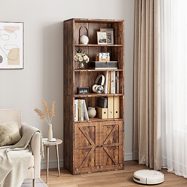GarveeMore Bücherregal mit Türen,6 Regal Display günstig online kaufen