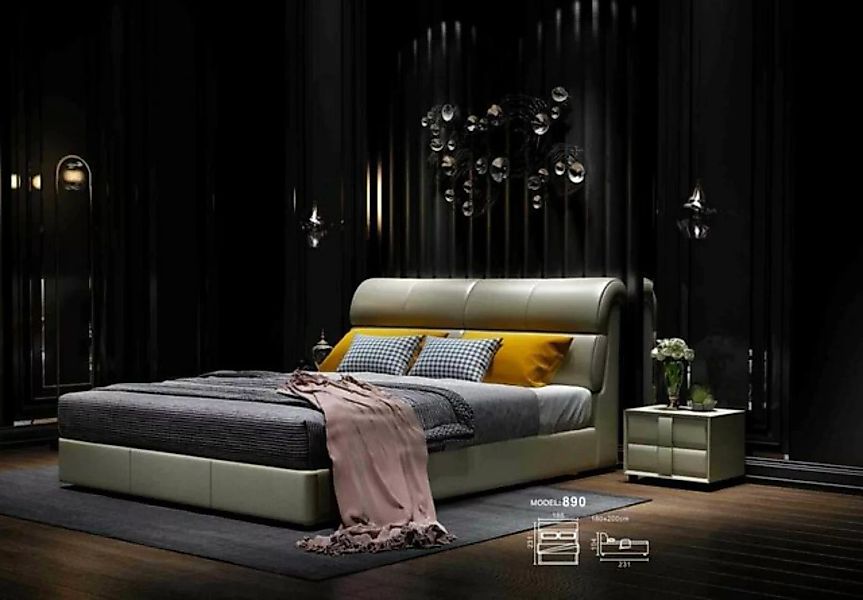 JVmoebel Bett, Luxus Bett Schlafzimmer Leder Polster Doppel Betten Holz Des günstig online kaufen