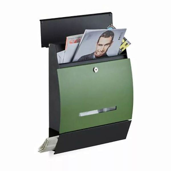 relaxdays Design Briefkasten mit Zeitungsfach schwarz/grün günstig online kaufen