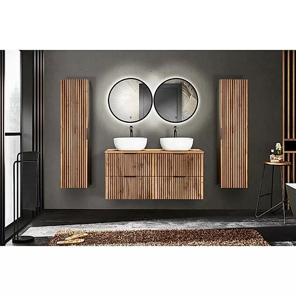 Badezimmer Komplett Set mit Doppelwaschtisch, 2 Hochschränken XANTEN-56 in günstig online kaufen