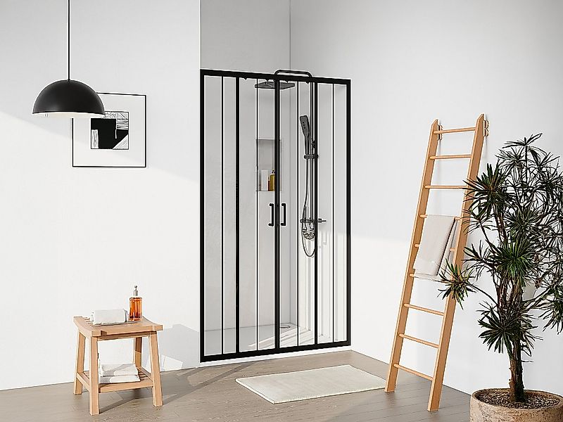 Duschtür Schiebetür doppelt - Metall matt Schwarz - Glas kalkabweisend - 12 günstig online kaufen
