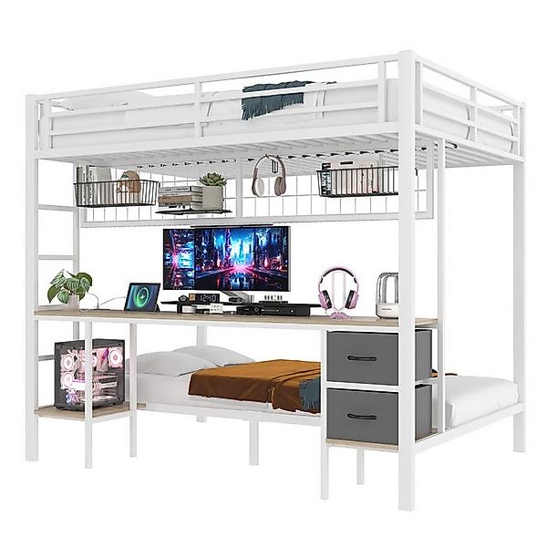 REDOM Kinderbett mit LED & Schreibtisch, Metallrahmen mit Ablagen, Gitter & günstig online kaufen