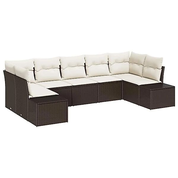vidaXL Gartensofa-set mit Speicher 7-Tlg Braun und Creme Poly-Rattan 335587 günstig online kaufen