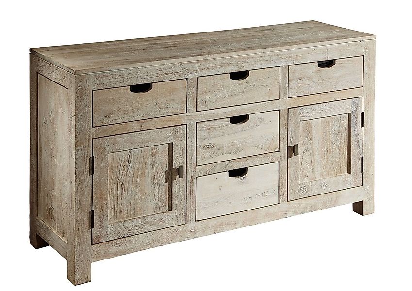 Massivmoebel24 Sideboard (Sideboard Akazie 140x42x80 white stone günstig online kaufen