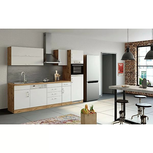 Held Möbel Küchenzeile Sorrento 270 cm Weiß-Wotaneiche ohne E-Geräte günstig online kaufen