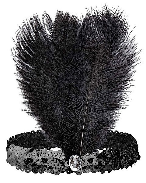 Das Kostümland Kostüm Schwarzes Pailletten Stirnband mit Federn - Charle günstig online kaufen