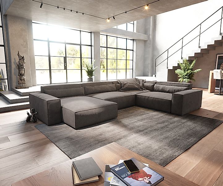 DELIFE Big-Sofa Sirpio, XL Mikrofaser Schwarz 360x260 cm Recamiere variabel günstig online kaufen