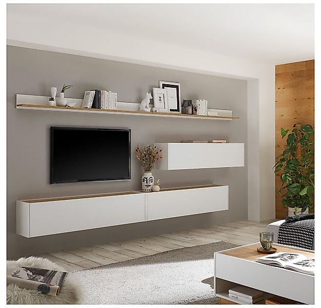 Lomadox Wohnwand CRISP-61, (5-St), weiß mit Absetzungen in Wotan Eiche Nb. günstig online kaufen