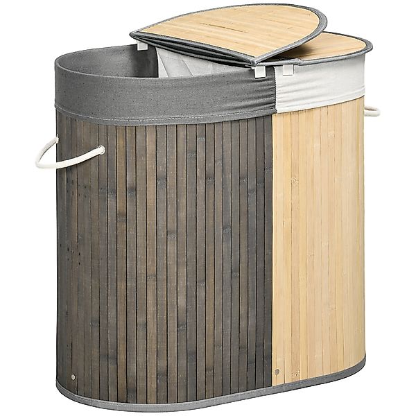 HOMCOM Wäschekorb aus Bambus 100L mit 2 Fächern, Deckel und herausnehmbarem günstig online kaufen