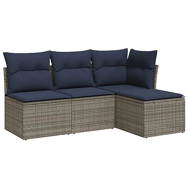 vidaXL 4-Tlg Garten-Sofagarnitur mit Kissen Grau Poly Rattan 3217501 günstig online kaufen