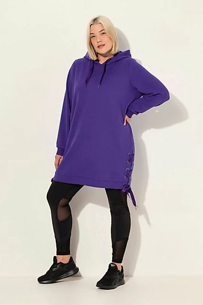 Ulla Popken Sweatshirt Long-Hoodie Satinbänder Kapuze Langarm günstig online kaufen