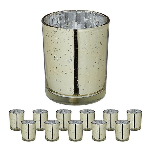 relaxdays Teelichthalter Teelichtgläser gold 12er Set günstig online kaufen