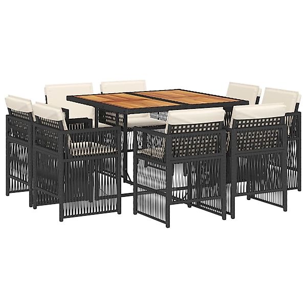 vidaXL 9-Tlg Garten-Essgruppe mit Kissen Schwarz Poly Rattan 3211023 günstig online kaufen