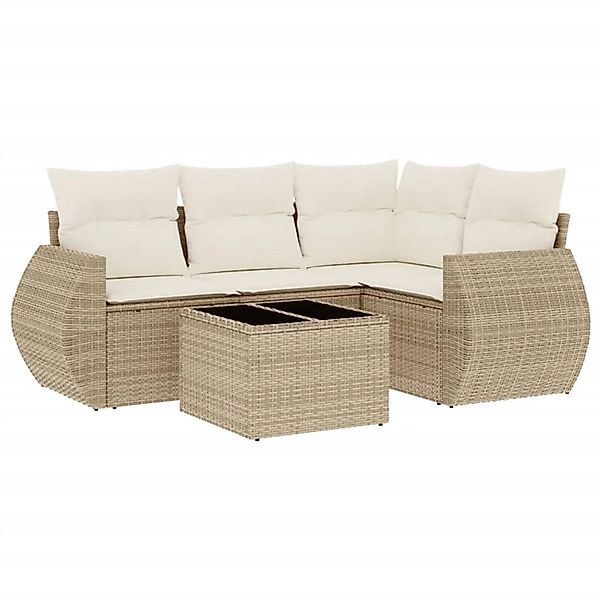 vidaXL 5-Tlg Garten-Sofagarnitur mit Kissen Beige Poly Rattan 3221317 günstig online kaufen