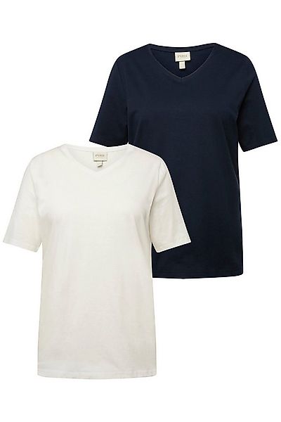 Ulla Popken T-Shirt T-Shirts 2er-Pack V-Ausschnitt Halbarm (2-tlg) günstig online kaufen