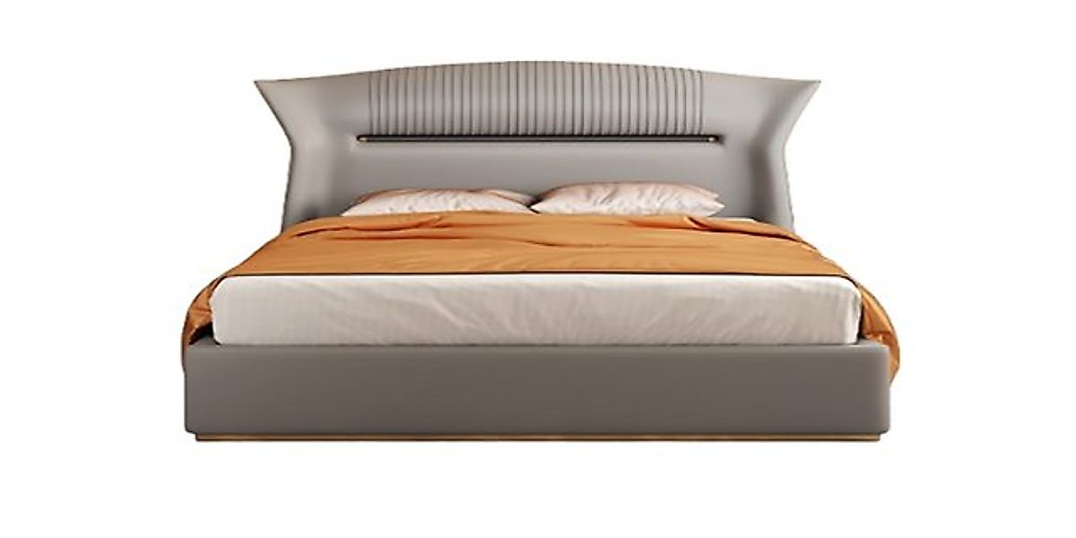 Xlmoebel Bett Design Doppelbett aus grauem Leder für Schlafzimmer - Luxuriö günstig online kaufen