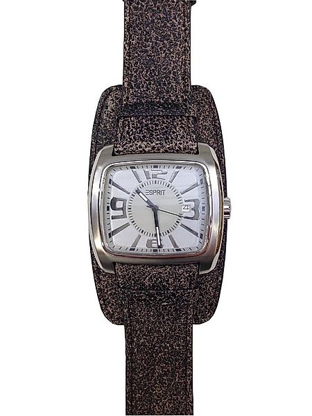 Esprit Quarzuhr Herrenuhr Analog Edelstahl Lederband Grau Silber Datum ES10 günstig online kaufen