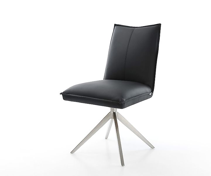 Drehstuhl Lelio-Flex Echt-Leder Schwarz Kreuzgestell breit Edelstahl 360° d günstig online kaufen