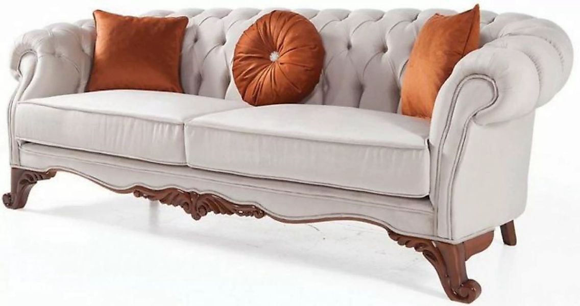 Casa Padrino Sofa Luxus Barock Wohnzimmer Sofa mit Kissen Hellgrau / Braun günstig online kaufen