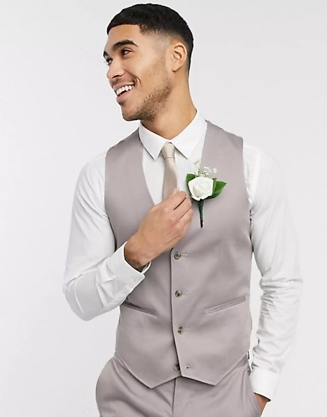 ASOS DESIGN Wedding – Enge Anzugweste aus Stretch-Baumwolle in Grau günstig online kaufen