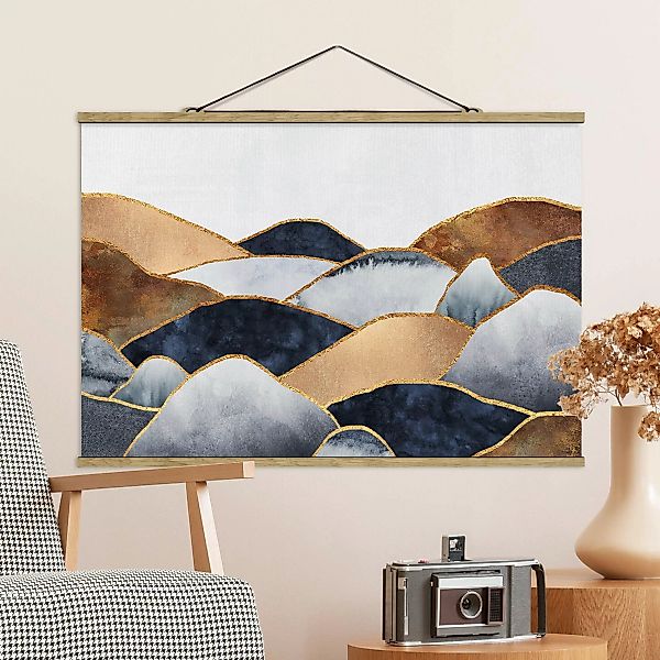 Stoffbild Abstrakt mit Posterleisten - Querformat Goldene Berge Aquarell günstig online kaufen
