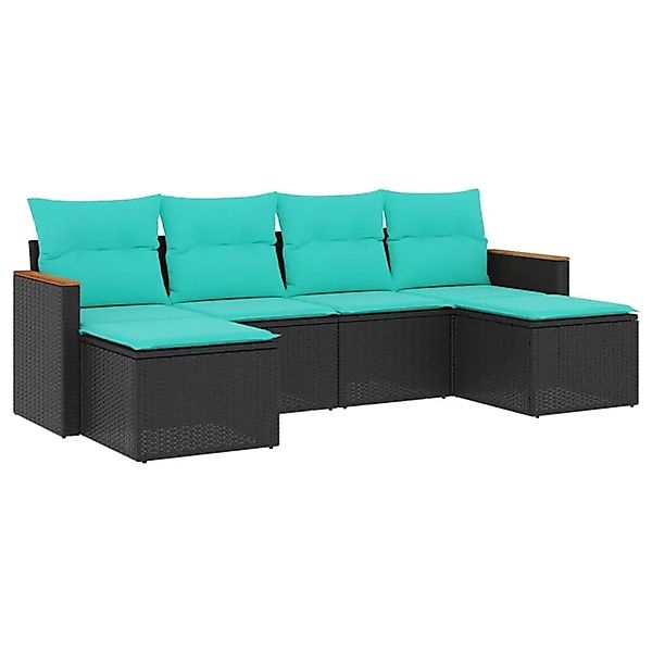 vidaXL 6-Tlg Gartensofa-Set mit Kissen Schwarz Polyrattan 3226218 günstig online kaufen